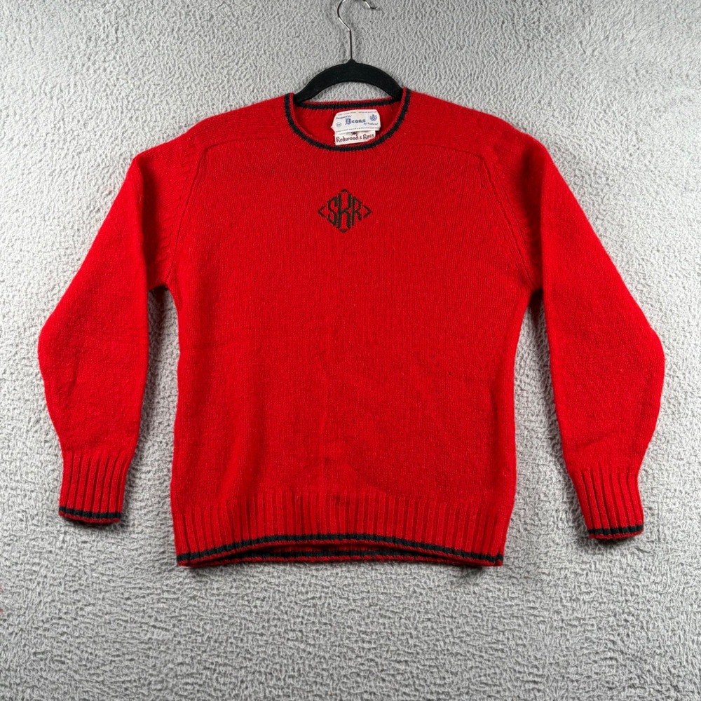 Vintage Deans of Scotland Red Shetland Wool Sweater Monogrammed SKR Sz 38 Small